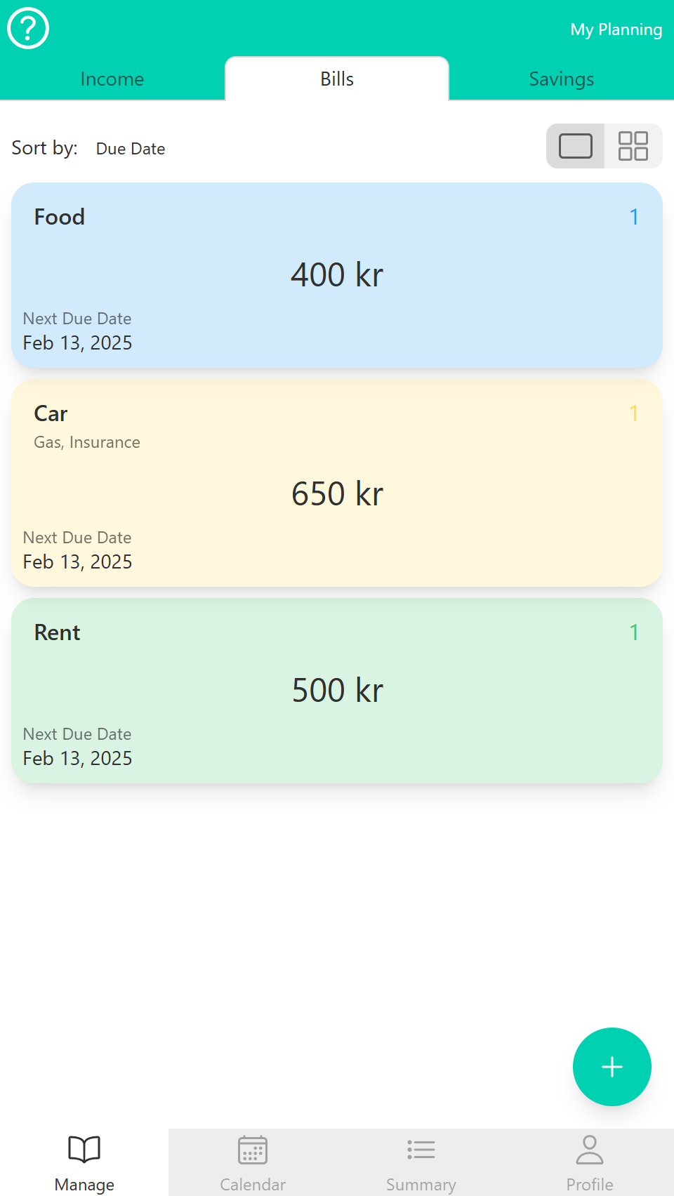 Bill Planner running on a phone
